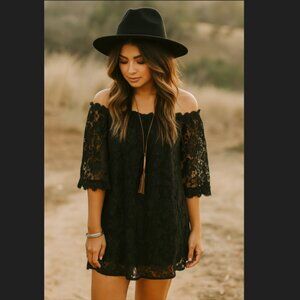 Umgee Black Crochet Off The Shoulder Boho Dress
